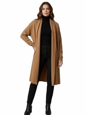 Claudia Nichole Camel Cashmere Open-Front Long Cardigan sz L
